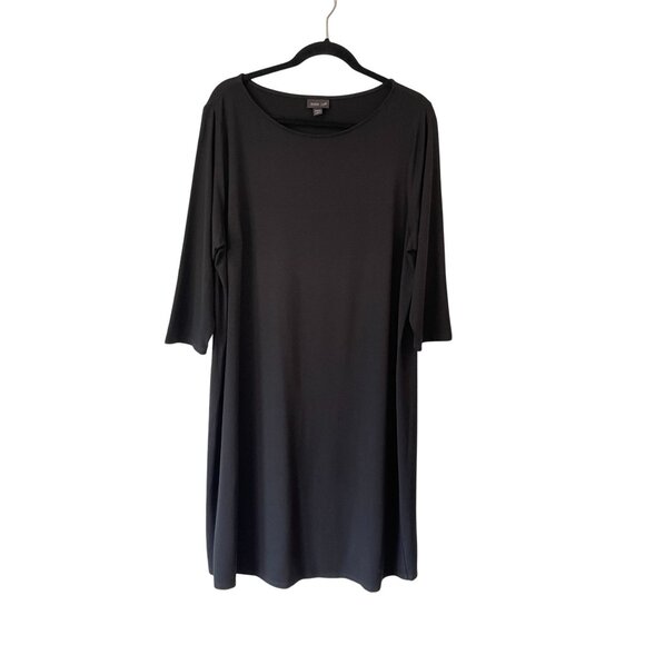 J. Jill Wearever Black 3/4 Sleeve A-Line Shift Dress Size 1X Stretch LBD - Picture 1 of 9